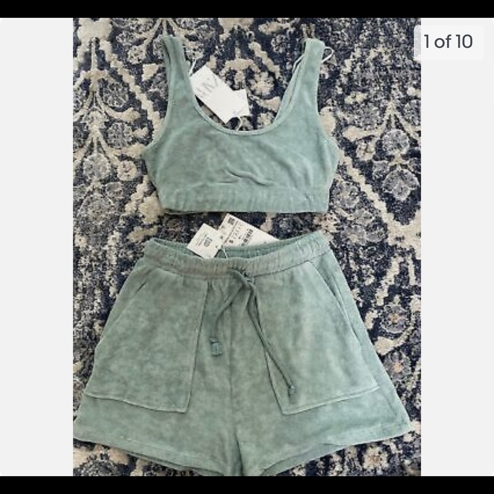 Zara blue terry set small NWT